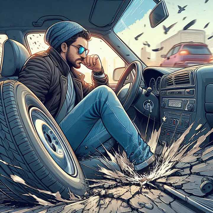 چه باید کرد اگر لاستیک خودرو حین رانندگی ترکید؟ 2 لاستیک خودرو ترکیده است